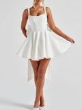 Sexy Hotsweet Mini Dress for Women Square Collar Sleeveless Slimming High Waist Spliced Bowknot Dresses Female New