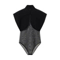 Black Loose Spliced Mesh Jumpsuits for Women Stand Collar Sleeveless Sexy Temperament Jumpsuit Female Fashion New