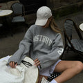 Women's Letter Printing Knit Sweater Fashion O-neck Distressed Hem Oversized Pullover Lady Autumn Casual Streetwear Tops
