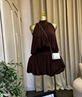 Women's Dress Set Sleeveless Halter Ball Gown Mini Dress and Shorts Elegant Holiday Birthday Two 2 Piece Set Outfits