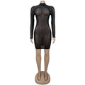 Women Sexy Long Sleeve Diamond Mesh Bodycon Night Out Dress Birthday Party Costume Bar Nightclub Stage Performance Clothing