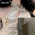 Olive Girl Red Embroidered Qipao for Ren Faire 2026 Garden Wedding Fairycore Photoshoot Everyday Wear S-XXL XS-3XL Plus Size Embroidered Romantic Garden Party Editorial Not Costume Qipao Cheongsam Chinese Dress Chinese Heritage Fashion Women