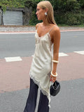 Sexy V-neck Sling Dress Women Fashion Sleeveless Lace Patchwork Irregular Mini Dresses Lady Summer Chic Casual Holiday Robe