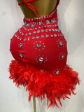 Women Sexy Halter Crystal Feathers Bodycon Mini Dress Nightclub Performance Stage Outfit Luxury Birthday Photo Shoot Dress
