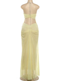 Sexy See Through Dress Women Sexy Halter Chain Backless Irregular Ruched Patchwork Vacation Birthday Party Clubwear