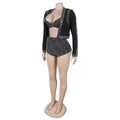 Sexy Dance Set Black Rhinestone Bikini Jacket Women Glitter Costume Nightclub Club Party Show Outfit  3 Piece Sets Outfits