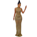 Summer Sexy African Women Wedding Evening Backless Mesh See Through Night Club Maxi Dress Black Gold African Dresses