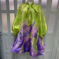 Abstract Brush Print Mini Dress for Women  Bow Tie Neck Lantern Long Sleeve Sheer Organza Loose A Line for vacation shopping