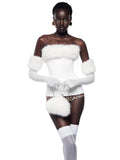 Christmas Furry Strapless Tops Women Patchwork Sexy Long Gloves Matching Birthday Luxury Classic Midnight Clubwear