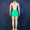 Sparkly Rhinestones Evening Prom Celebrate Birthday Dress Sexy Halter Backless Mesh Velvet Short Dress Performance Stage Wear