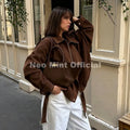 Autumn New Brown Oversized Suede Jacket Women Chic Brand Fashion Design Loose Shaggy Jackets Coat Motorcycle Outerwears