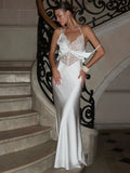 Fashion Lace Dress Women Sexy Sleeveless Hollow Out Backless High-Waisted Patchwork Dress Elegant Luxury Evening Dress