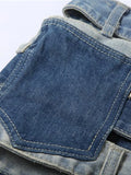 Slimming Sexy Irregualar Skirt For Women High Waist Holloe Out Patchwork Buttons Temperament Denim Skirts Female
