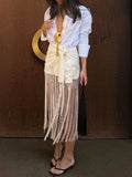 Elegant Satin Midi Women Skirts Tassel Asymmetrical Luxury Loose Long Skirt for Club Evening Party Summer Fashion