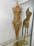 Sparkly Rhinestones Pearls Women Sexy Sleeveless High Split Mesh See Through Birthday Dress Nightclub Party Performance Costume