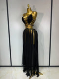 Women Sexy Hollow Out See Through Long Dress Two Piece Set Nightclub Stage Performance Costume Birthday Party Cocktail Dress