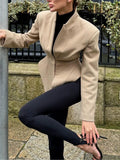 Chic Irregular Women Jackets Stand Collar Long Sleeve Vintage Slim Jacket for Business Commute Casual Outing New