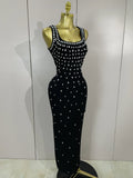 Elegant Birthday Gowns Luxury Diamonds Sleeveless Bodycon Bandage Long Dress High Street Celebrate Evening Prom Club Party Dress