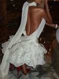 Sexy Club Spliced Ruffles Prom Gown for Women Stand Collar Off The Shoulder High Waist Dating Mini Dresses Female