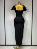 Celebrity Elegant Bandage Long Party Dress 2025 Women Sexy Square Collar Stretch Evening Prom Gown Club Luxury Birthday Dresses