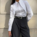 French Simple White Shirt for Women Notched Collar Long Sleeve Fashionable Commuter Cardigan Blouse Female Autumn