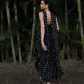 Elegant Polka Dot Long Dress Summer Scarf Ribbon Ruffle Halter Pleated Dress Luxury Sleeveless Women's Evening Dresses