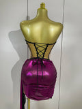 Women Party Celebration Sexy Stage Nightclub Outfit Sparkly Diamonds Crystals Mesh Short Two Pieces Set Luxury Birthday Dress