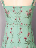 Boho Garden Parties Floral Print Maxi Sundress for Square Collar Sleeveless High Waist Slim Tiered Skirts for Casual Outings