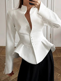 Elegant Asymmetric Women Jackets Stand Collar Long Sleeve Luxury Fit Jacket for Weekend Social Gathering Fashion