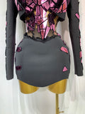 Women Long Sleeve Sequin Mini Bodycon Three Piece Set Birthday Evening Party Costume Bar Nightclub Performance Stage Outfit