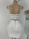 Women's Glitter Crop Top Short Skirt Bandage Sets Nightclub Performance Outfit Two Pieces Party Birthday Clothing