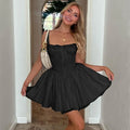 Elegant Lace Corset Casual White Short Ballet Dress Square Collar A-line Bandage Mini Dresses Sweet Y2K Black 2025 Summer New In