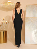 Off-Shoulder Sleeveless Bodycon Pearl Bead Diamond Maxi Dress For Women Elegant Fashion Club Evening Party Gown