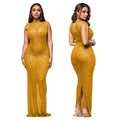 Fall Diamonds Hot Rhinestones O-neck Women Sleeveless Bodycon Long Dress Birthday Party Evening Prom Maxi Dresses