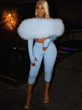 Furry Slash Neck Jumpsuit Woman Sexy Hollow Patchwork Full Sleeve Backless Skinny Hottie Street Autumn New Overalls