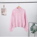 Women's Chic Sequin Knitted Cardigan Solid Stand Neck Double Zipper Sweater Oversized Knitwear Winter Female Elegant Cardigans