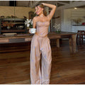 Floral Print Ruched Strapless Tube Top Elastic Waist Wide Leg Pants 2-Piece Set 2026 Summer Women Resort Bohemian Casual Outfit