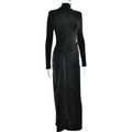 Elegant Turtleneck Curvy Brown Dress Women's Sexy Long Sleeve Shoulder Pad Party Evening Tight Elastic Dresses Winter New Black