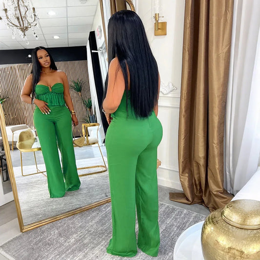 Sexy Women Fringe Jumpsuits One Piece Outfits Women Summer Bodycon Jumpsuit Strapless Sleeveless Female Streetwear Overalls