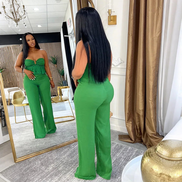 Sexy Women Fringe Jumpsuits One Piece Outfits Women Summer Bodycon Jumpsuit Strapless Sleeveless Female Streetwear Overalls