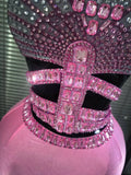 Sparkly Crystal Pink Silver Women Sexy Keyholes High Stretch Bodycon Maxi Gowns Dress Evening Party Celebrate Cocktail Outfit