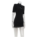 Women's Black Lace Trim Mini Dress Cutout Ruched Bodycon Stretch Dresses Chic Party Club Night Out Fashion High Street Outfit
