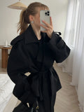 Office Lady Spliced Lace Up Slim Coat for Women Lapel Long Sleeve Solid Temperament Fashion Short Jacket Female New