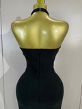 Sexy Beaded Scalloped Halter Black Bodycon Long Bandage Dress Women Elegant Birthday Wedding Guest Celebrate Evening Club Gown