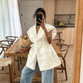 Summer Sleeveless Work Shirt Multi-Pocket Belted Loose Top For Women Lapel Collar Button Fashion Solid Color Cardigan Top