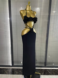New Style Women Sexy Halter Florals Golden Sequined Bodycon Long Bandage Dress Nightclub Party Celebrate Vacation Birthday Wear