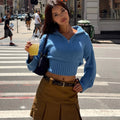 Women Half Zip Mock Neck Cropped Pullover Sweater Cable Knit Textured Waist-Cinching Street Y2K Autumn Winter Knitted Top