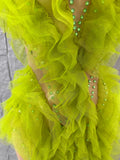 Luxurious Vibrant Ruffled Sheer Crystal-Embellished Pattern Gown Sexy Performance Costume Nightclub Glamorous Formal Event Gown