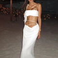 Solid Two Piece Set  for Women Halter Sleeveless Top High Waist Temperament Long Skirt Sets Female