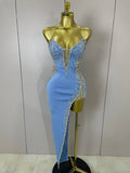 Sexy Strapless Shinning Rhinestones Bodycon Bandage Long Dress Women Fashion Celebrate Evening Party Vestido